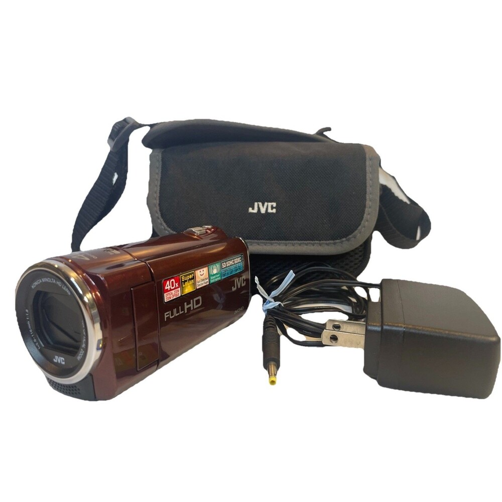 JVC Everio Camcorder Pack GZ-E10RU HD 40x Zoom Charging Cable SD Card Red TESTED